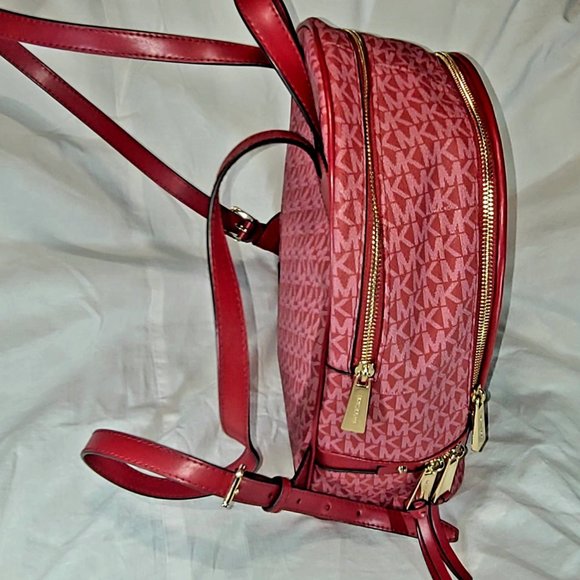 NWT Michael Kors Signature Rhea Zip Medium Backpack Crimson $428 main image 8